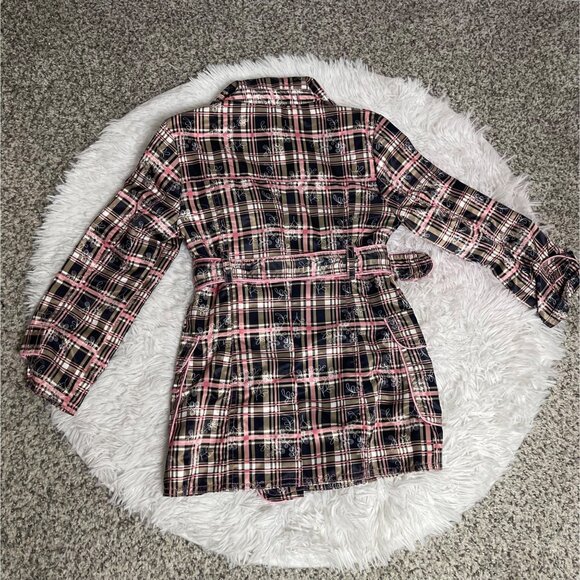 Plaid Dollhouse Girls Trench Coat Size 6 With Pink Buttons & Belt Cotton Blend B - Picture 4 of 8